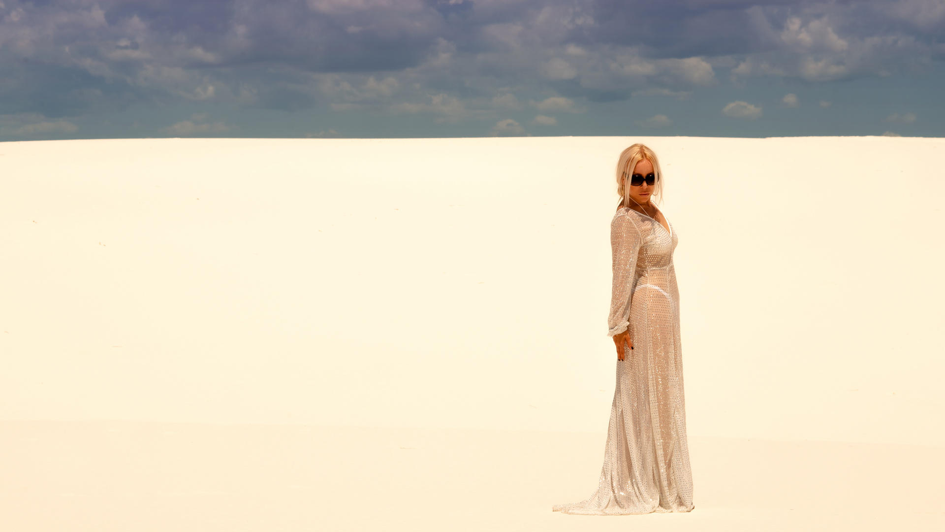 white sands & white dress