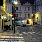 White tram in Prague.