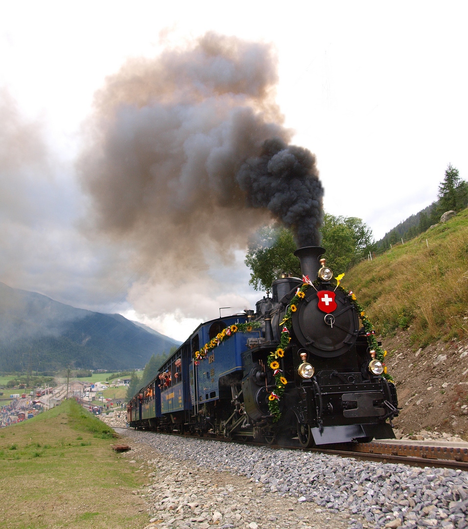 Wiedereröffnung des Furkabahn Oberwald-Gletsch-Realp Strecke 12/08/2010.