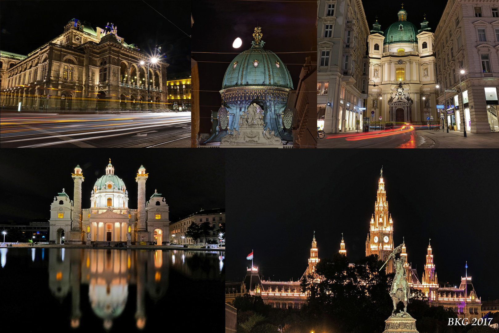 Wiener Nachtlichter in einer Collage 