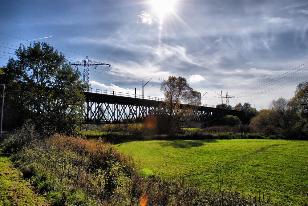 Wiesengrund mit Eisenbahnbrücke