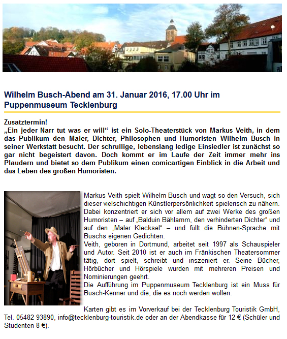 wilhelm-busch-abend 31.januar 2016, 17°° uhr puppenmuseum tecklenburg