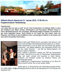 wilhelm-busch-abend 31.januar 2016, 17°° uhr puppenmuseum tecklenburg