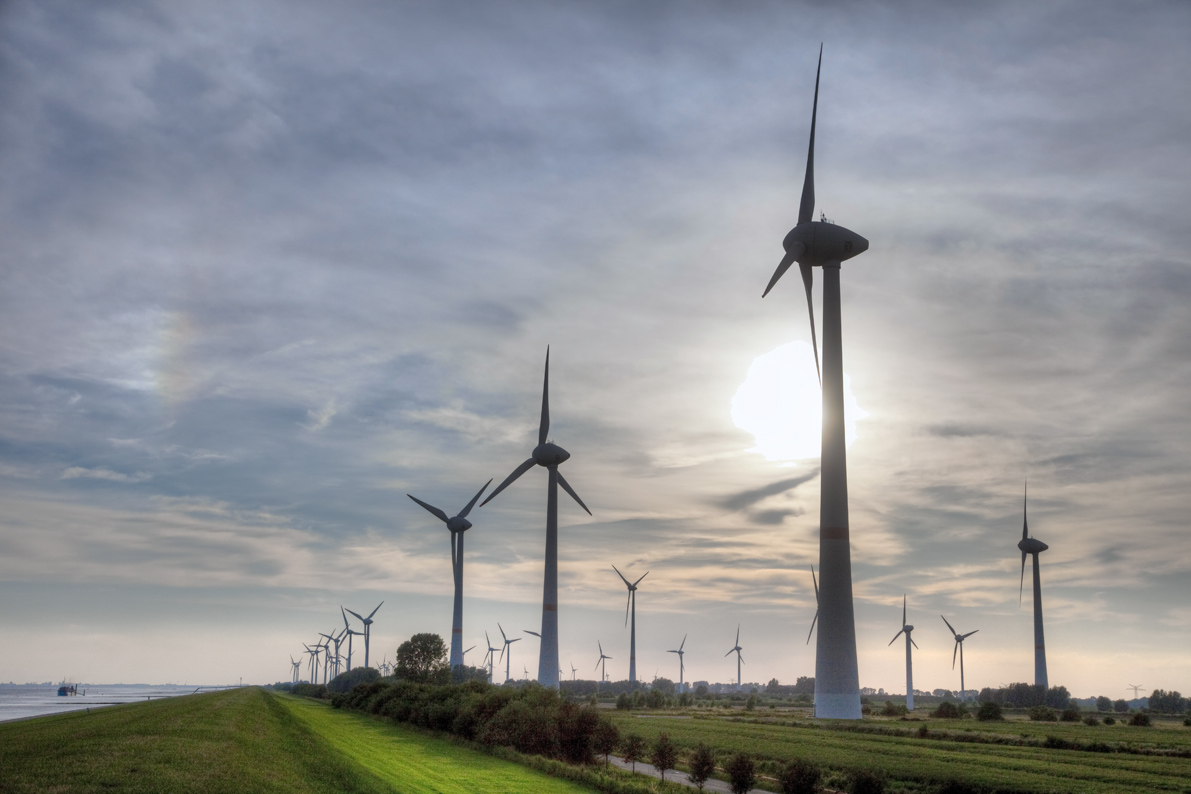 Windmills near Emden, Europe, Germany, North Sea