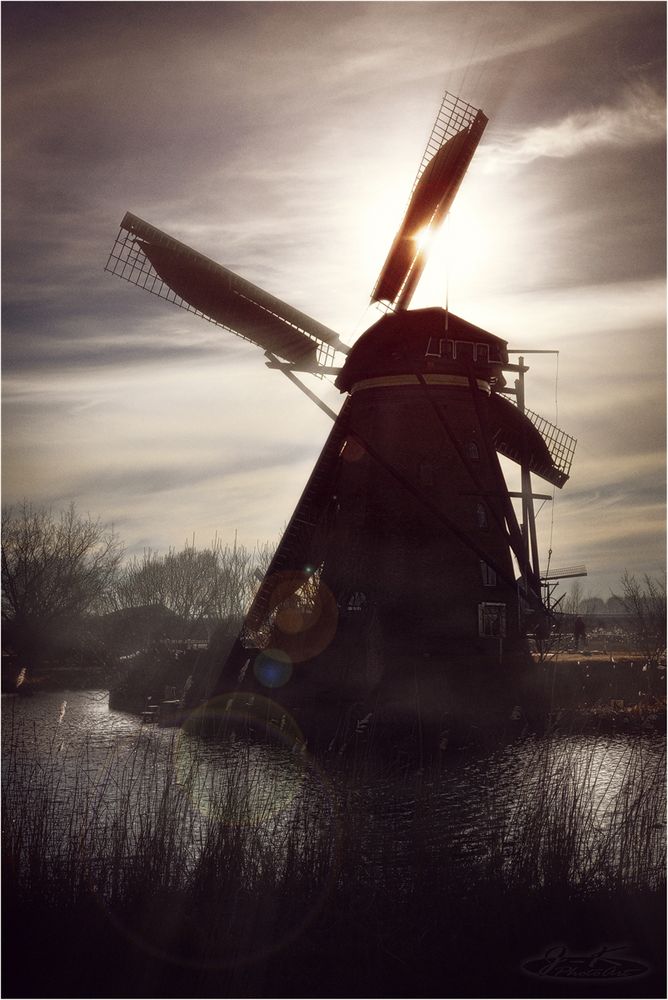 * Windmolen in het avondlicht *