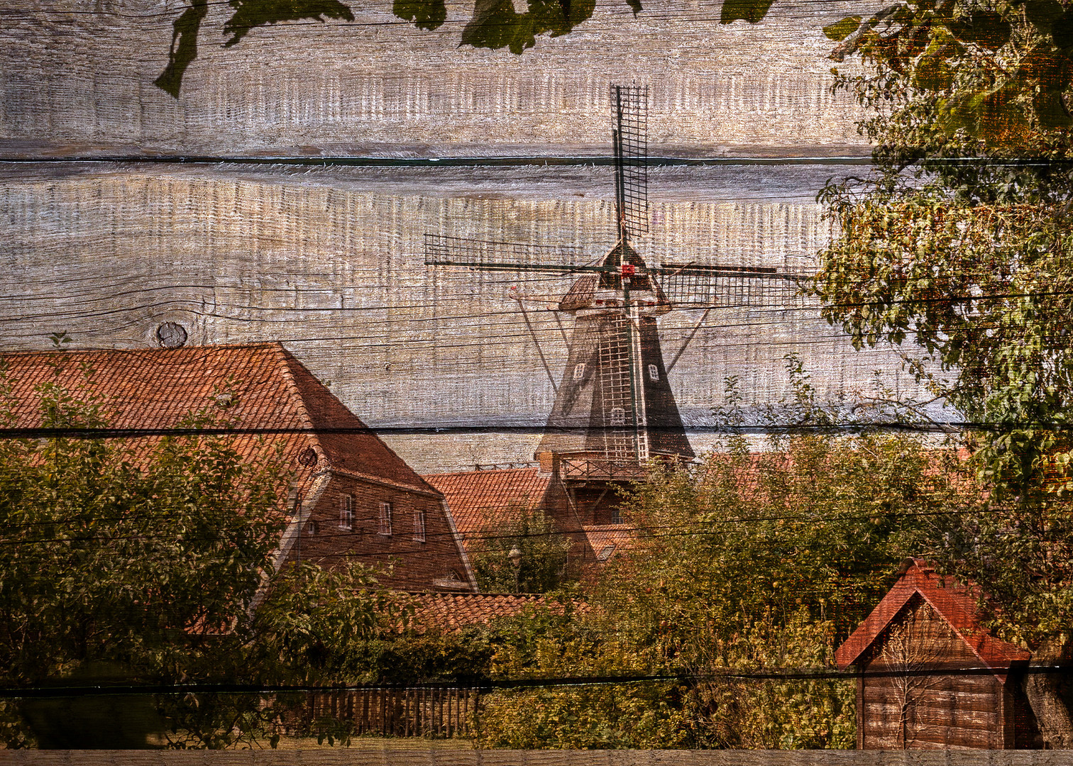 Windmühle auf Holz