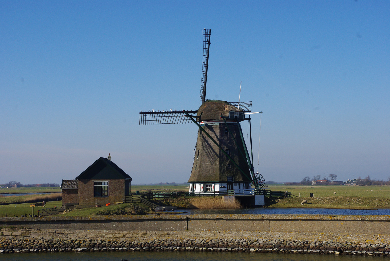 Windmühle hinter dem Deich 