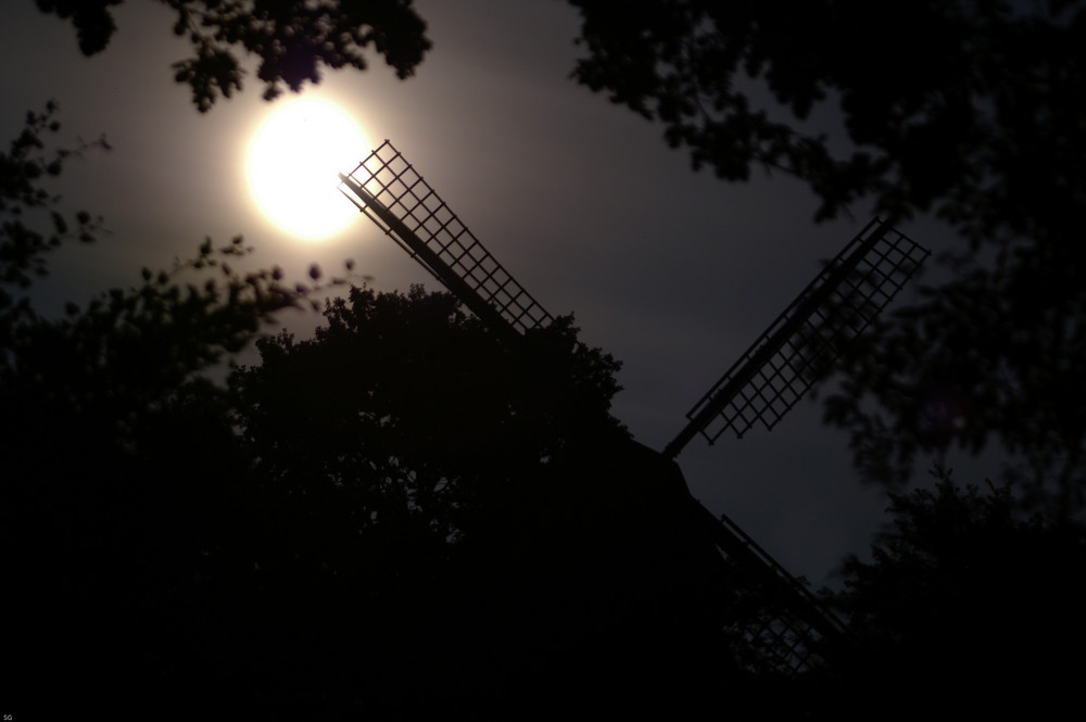 Windmühle im Mondschein