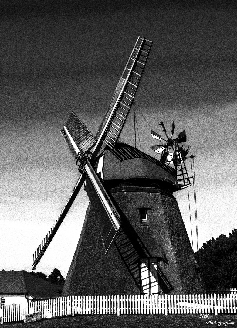 Windmühle in Nebel