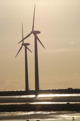 Windmühlen im Sonnenuntergang