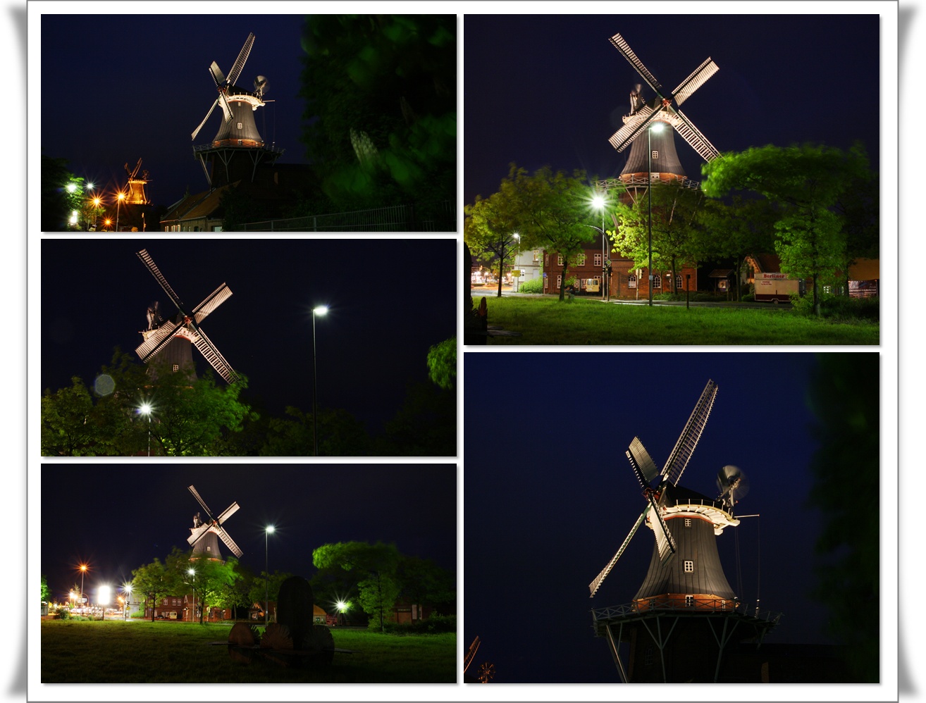 Windmühlen Norden Stadt bei Nacht