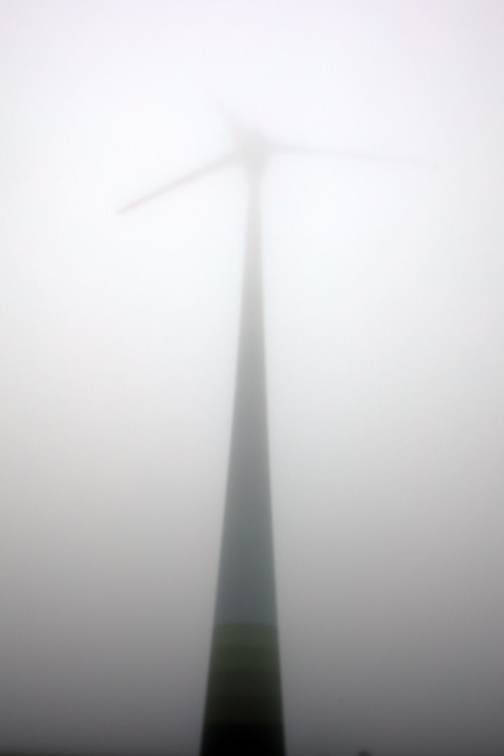 Windrad im Nebel