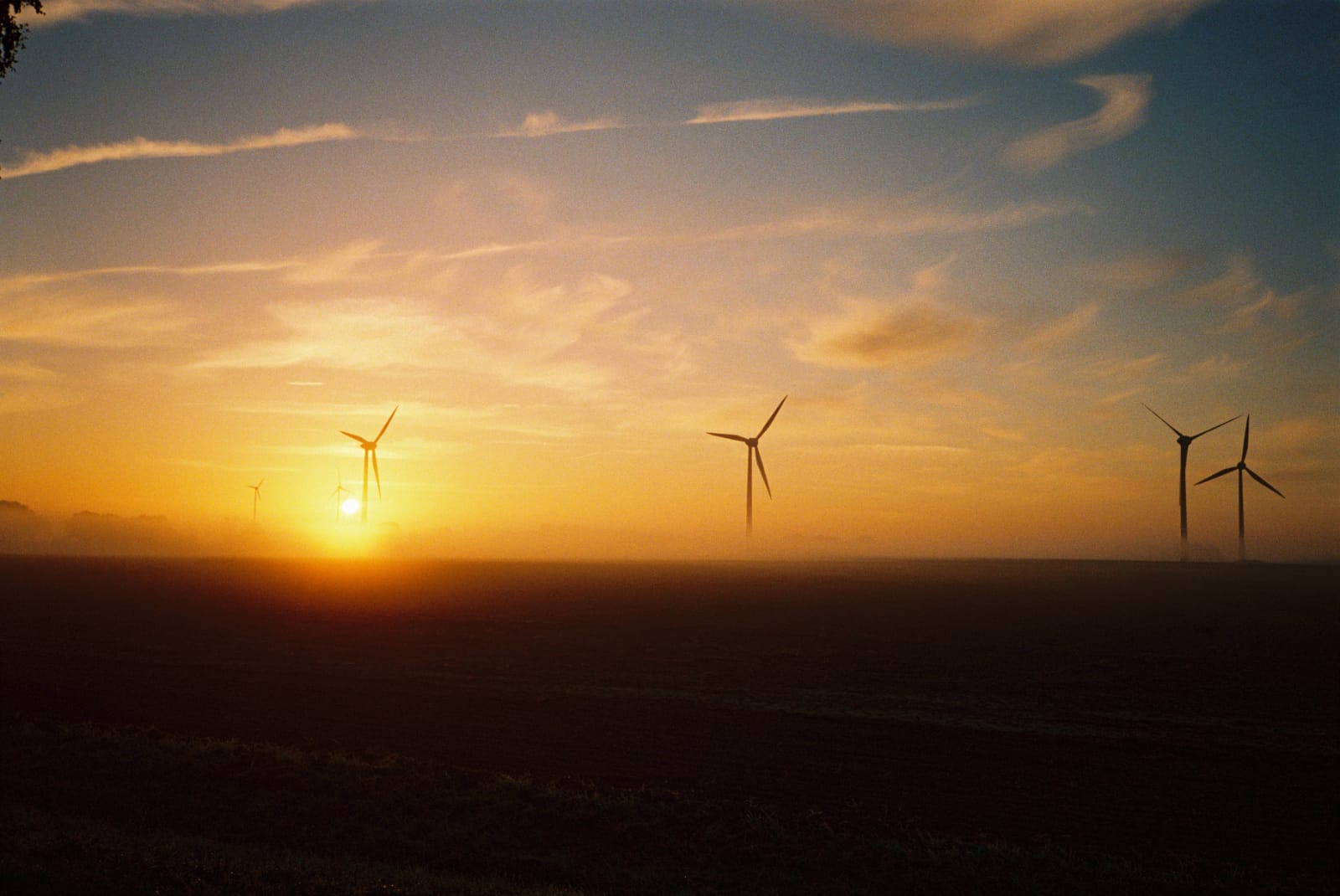 Windräder im Morgennebel 