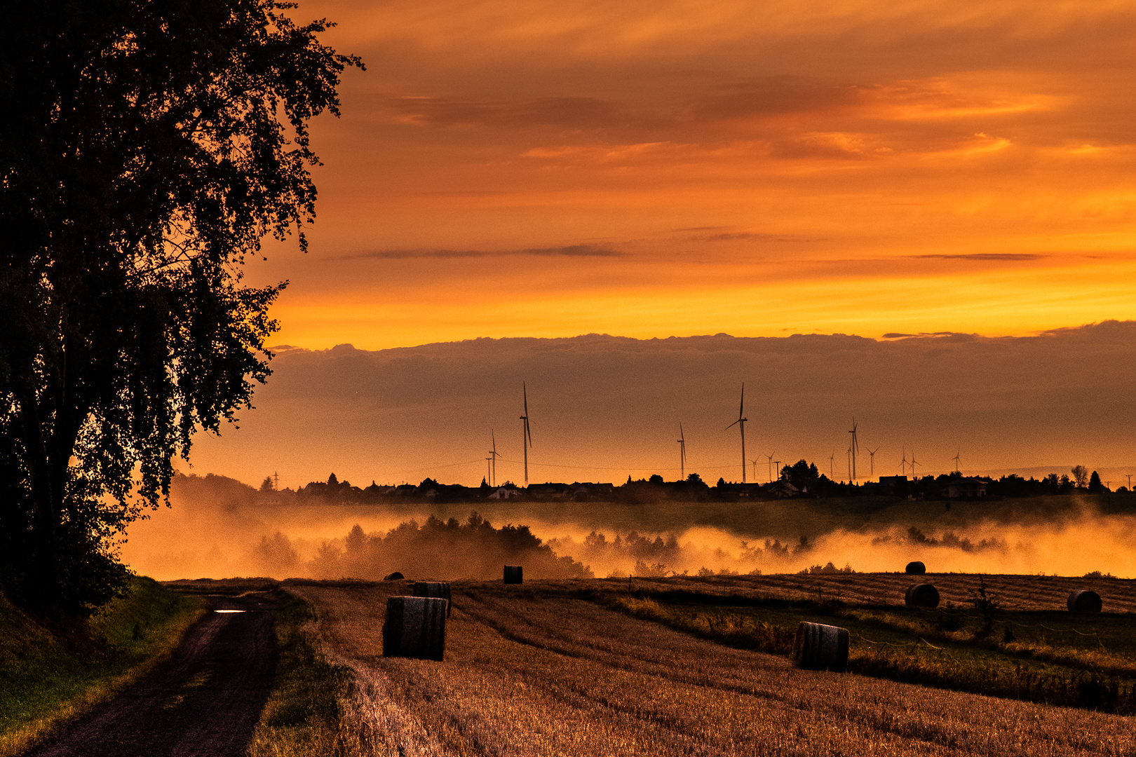 Windräder im Nebeldunst