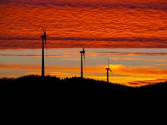 Windräder im Sonnenaufgang