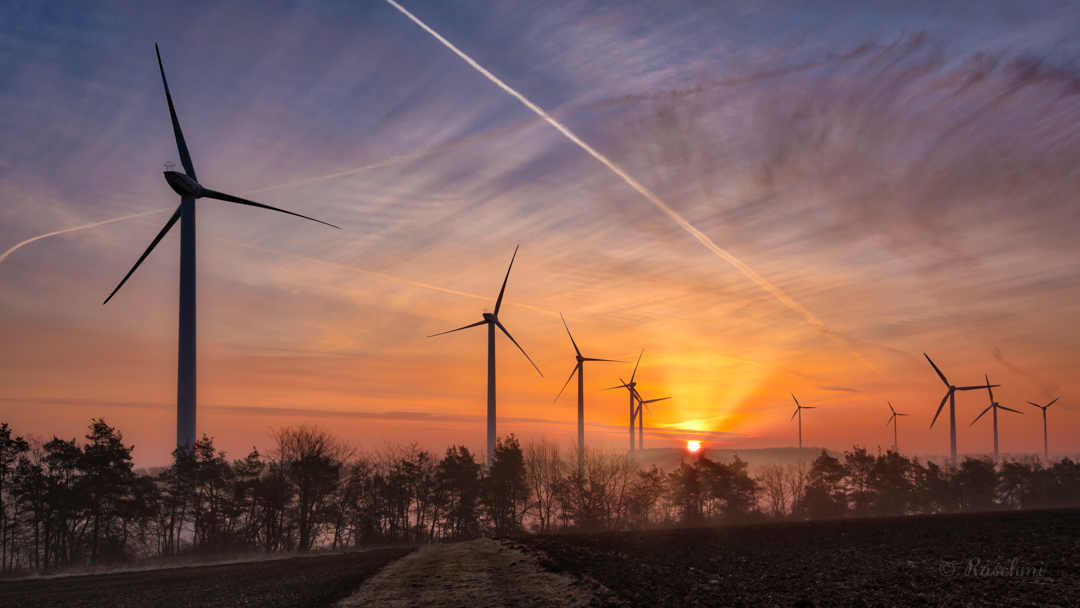 WINDRÄDER IM SONNENAUFGANG