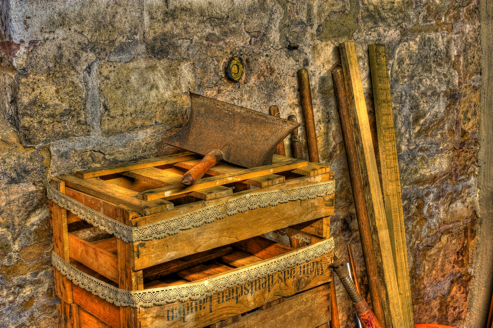 Wine boxes in cellar