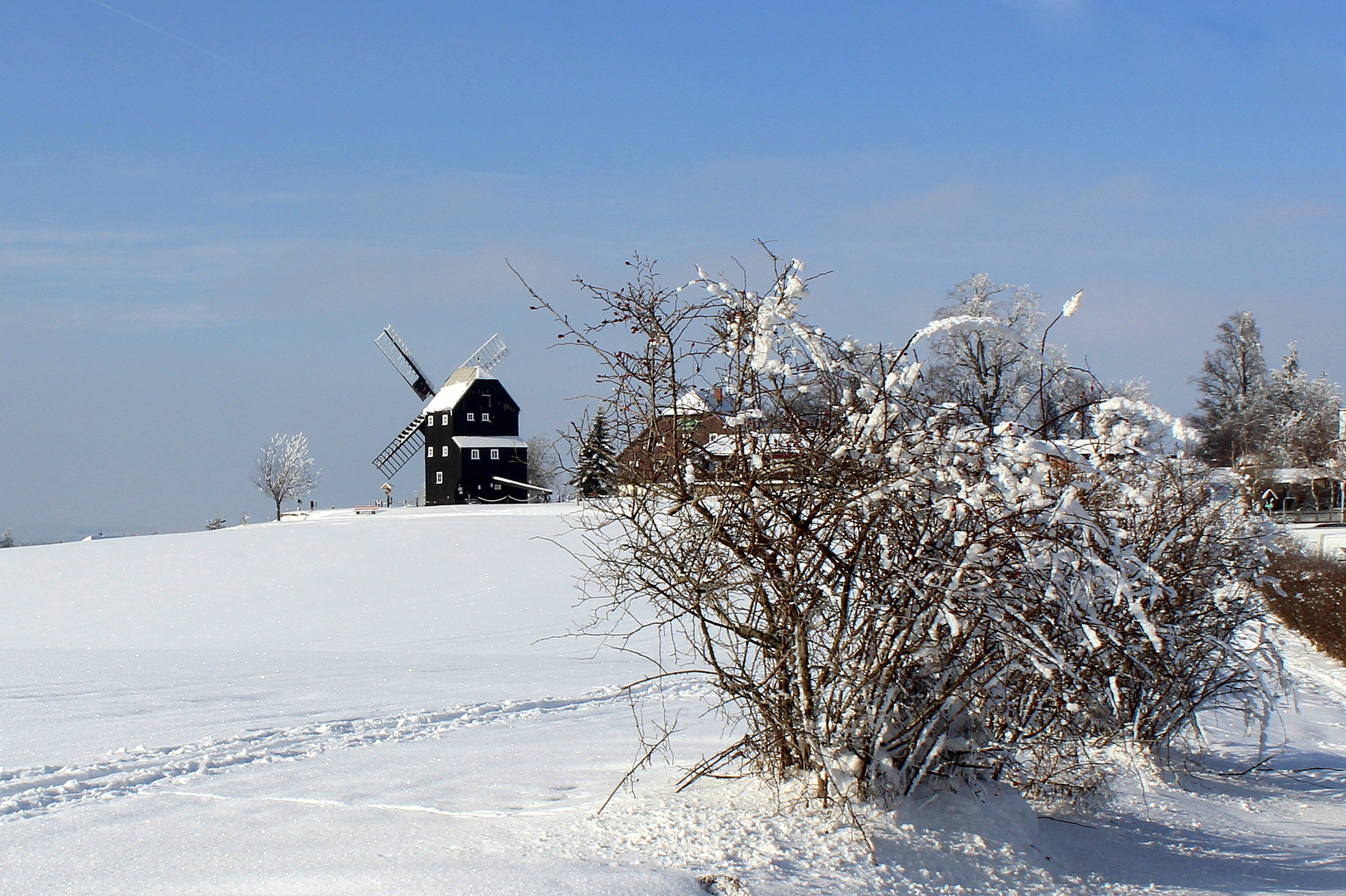 Winter an der Bockwindmühle in Kottmarsdorf