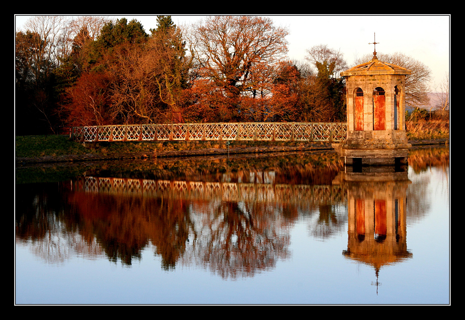 Winter Dusk on Reservoir Overflow Tower