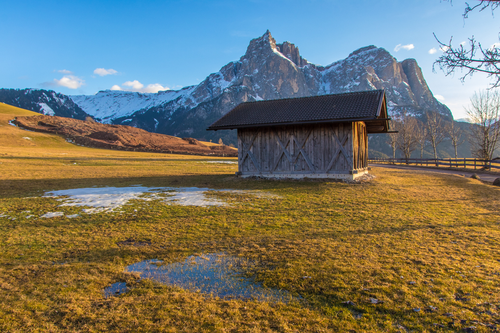 "Winter"-Landschaft bei Seis