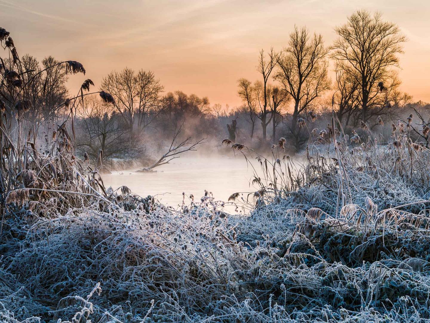 Winter morning at the river Amper.