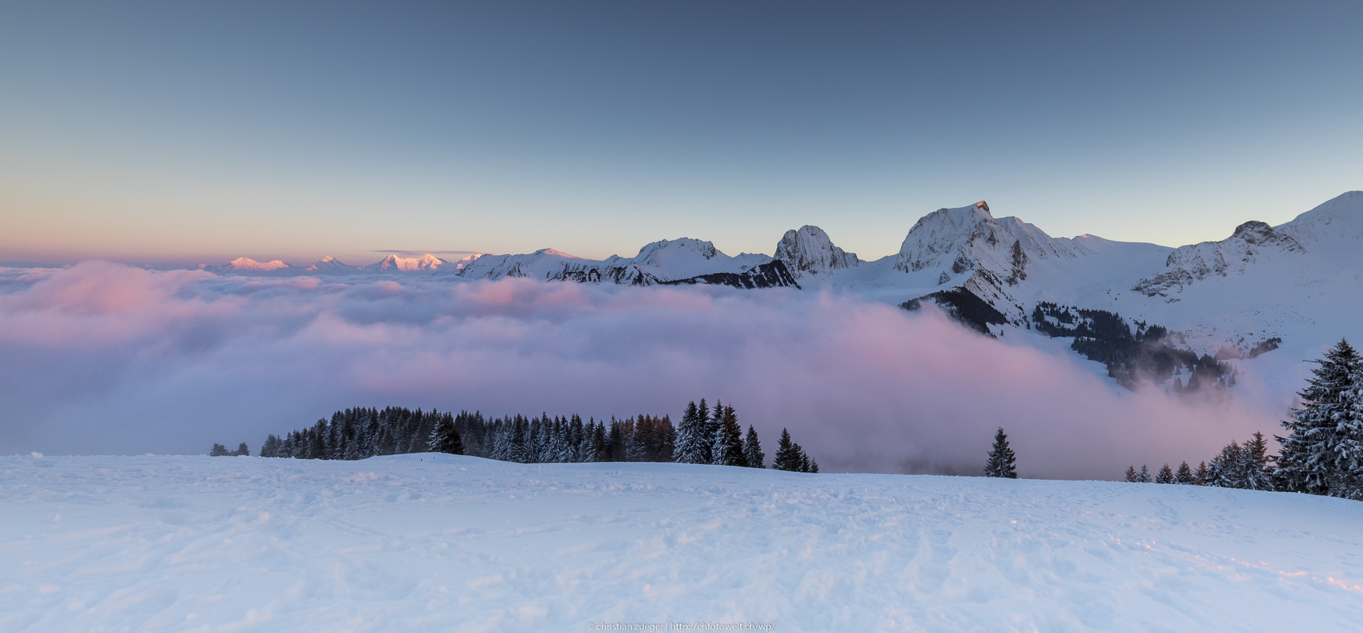 Winter mountain sunset