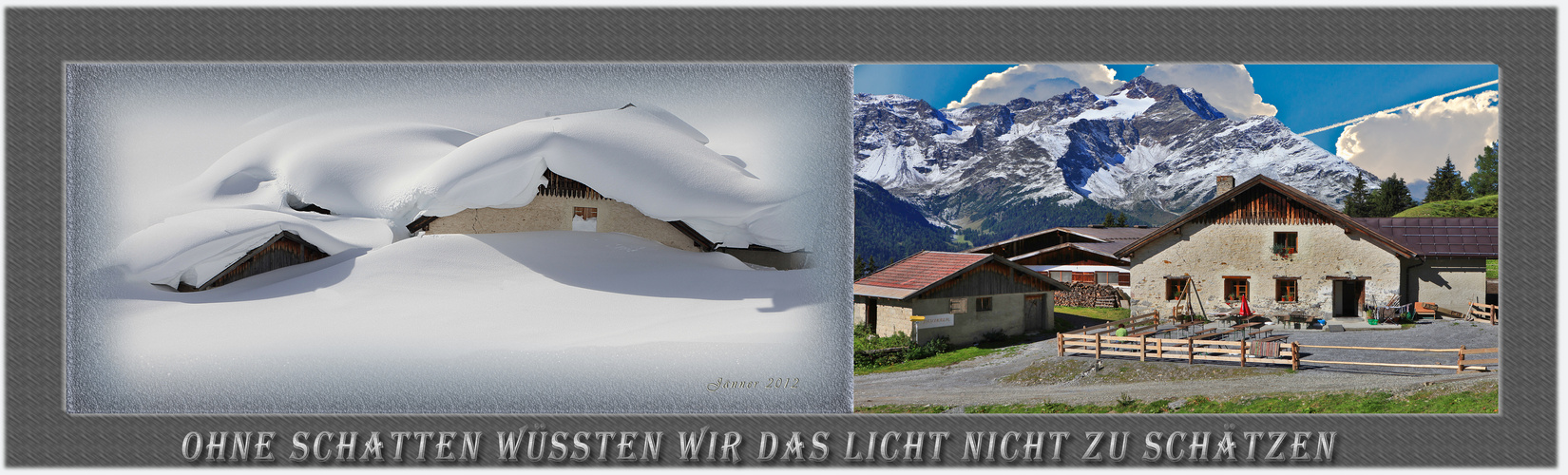 Winter und Sommer Impressionen der Almhütte in Strengen Dawin