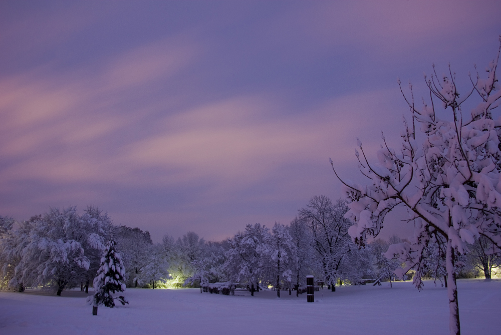 Winterabendhimmel über dem Wertwiesenpark in Heilbronn