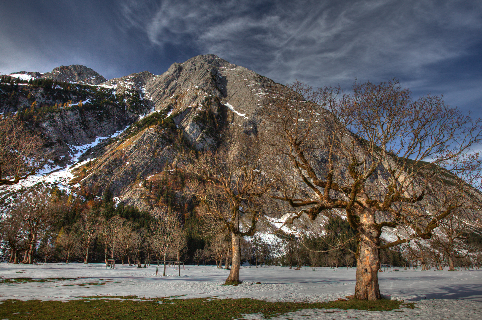 Winterbeginn am großen Ahornboden im Karwendel