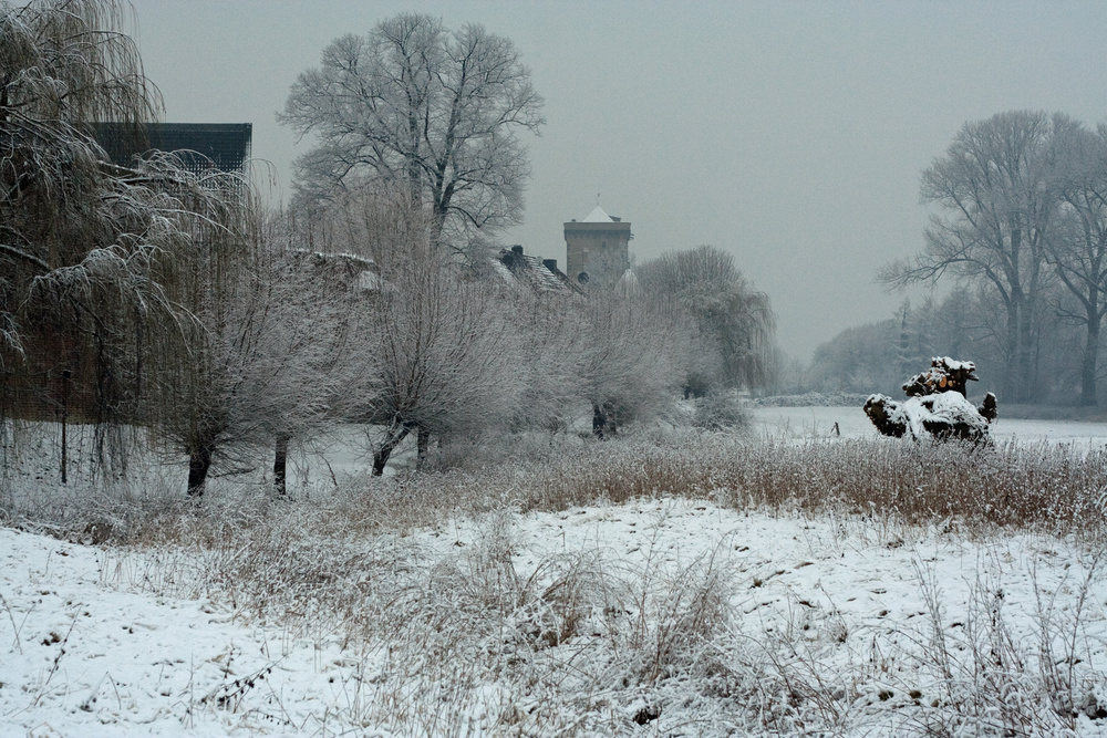 Winterbild von Zons am Rhein .