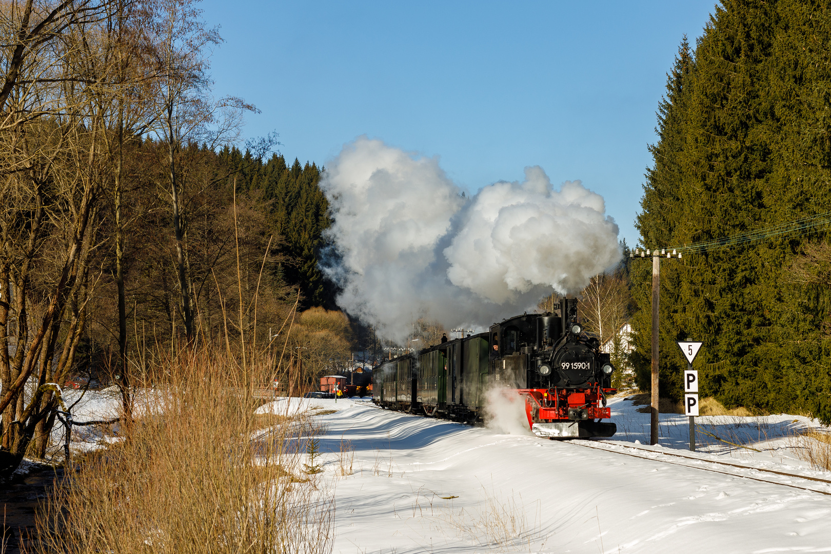 Winterdampf auf der Preßnitztalbahn