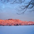 Winterhügel im Sonnenuntergang mit Enrosadira