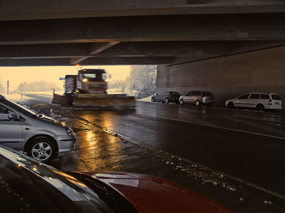 Winter_Idylle an der Autobahnauffahrt Boxberg morgens kurz nach halb sieben