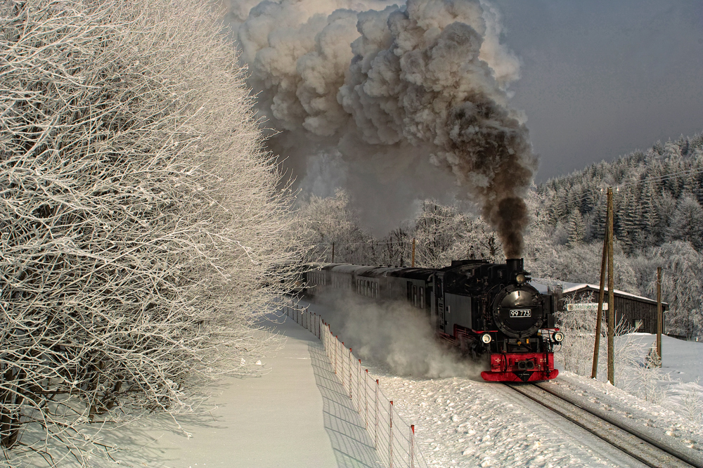 Winterimpression an der Fichtelbergbahn