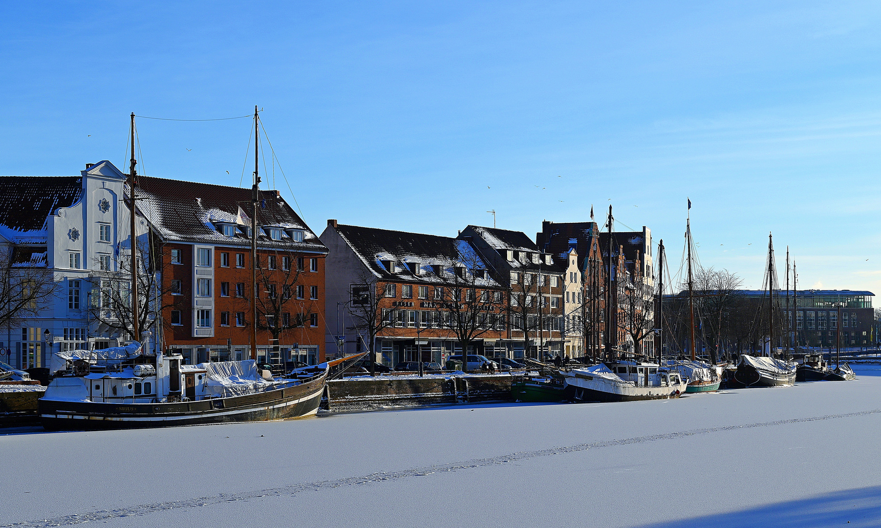 Winterimpressionen an der Ober und Untertrave in Lübeck