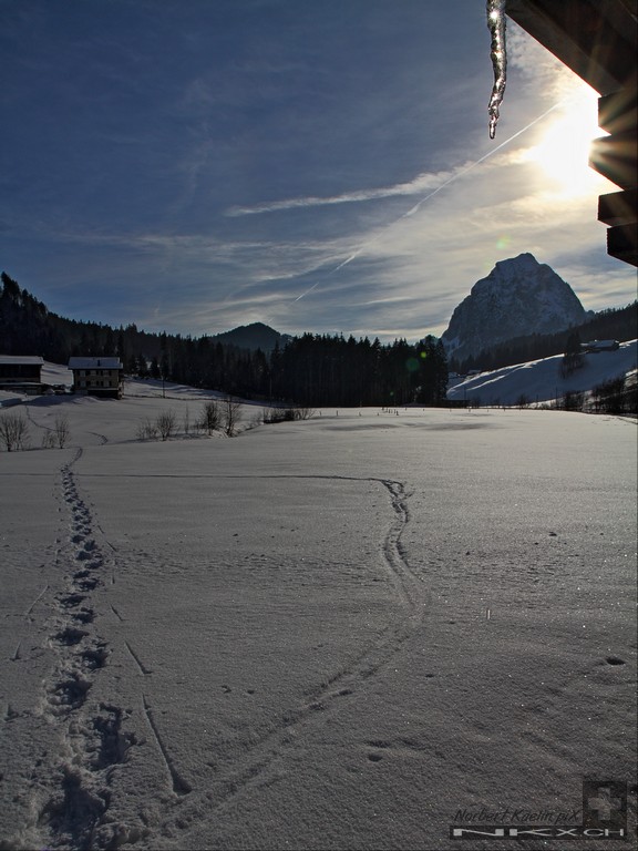 Winterlandschaft Alpthal Brunni mit grossem Mythen