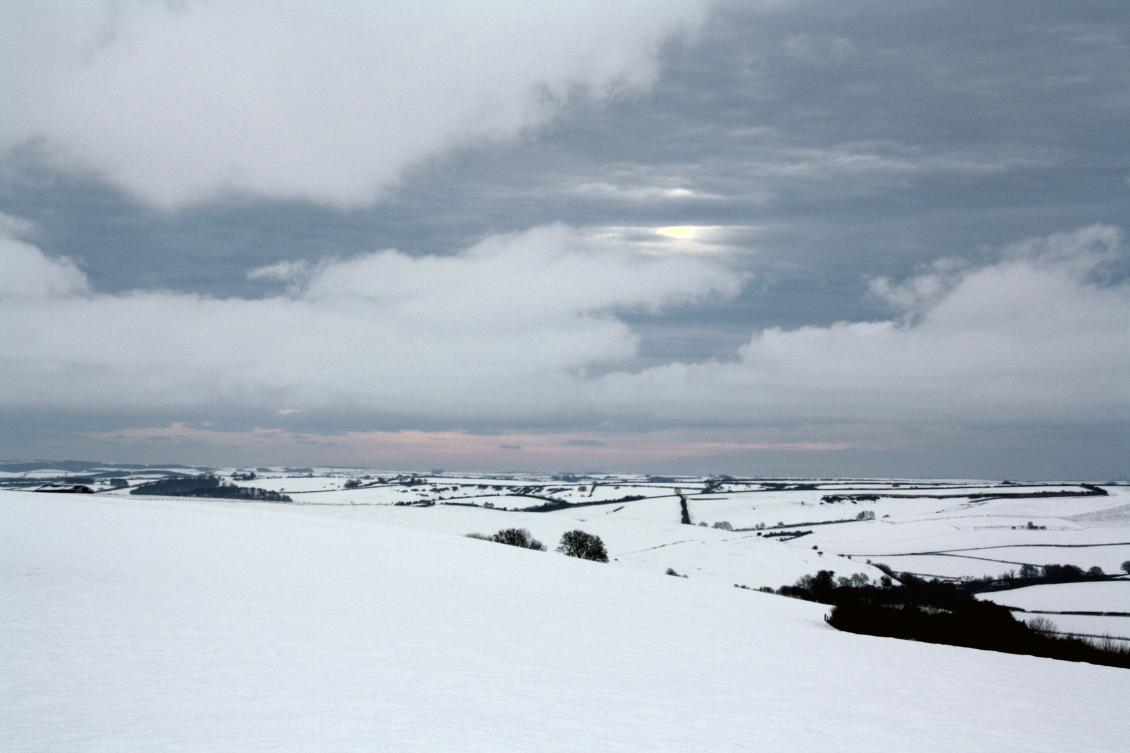 Winterlandschaft auf dem Weg nach Cerne Abbas