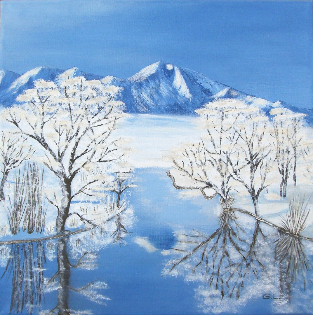 Winterlandschaft gemalt in Acryl