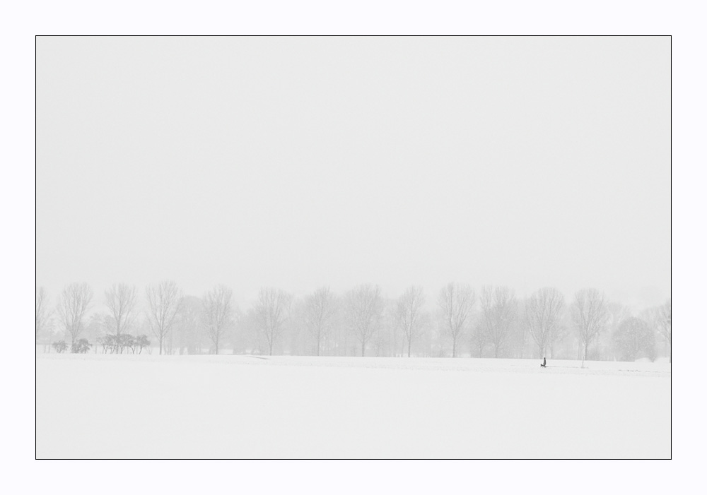 Winterlandschaft mit Mann und Hund