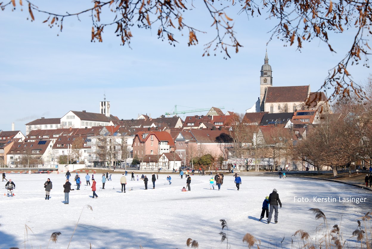 Winterlandschaft Stadt-See in Böblingen