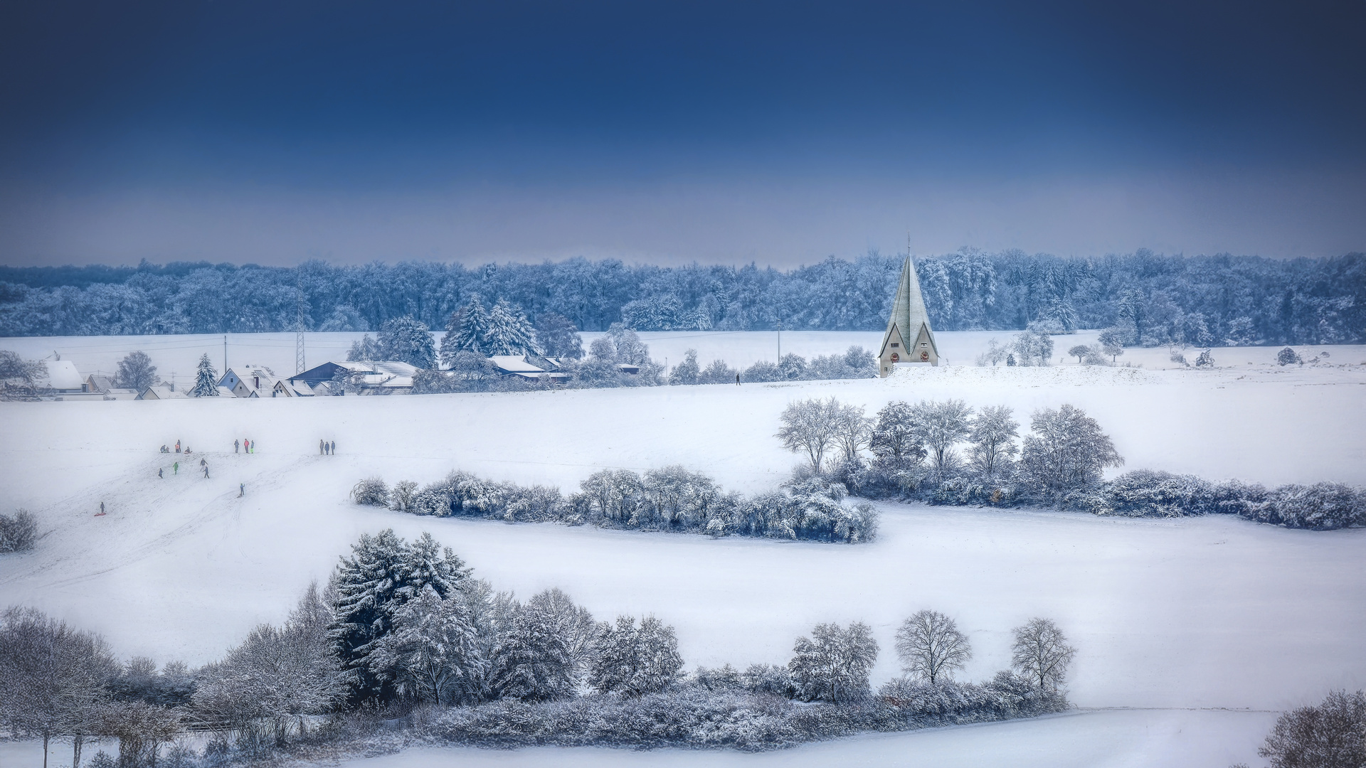 Winterlandschaft und Schlittenfahrt