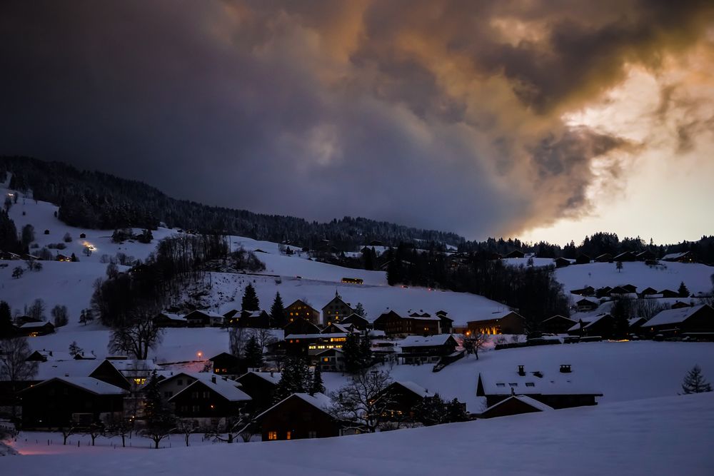 Winterliche Abendstimmung in Schwarzenberg