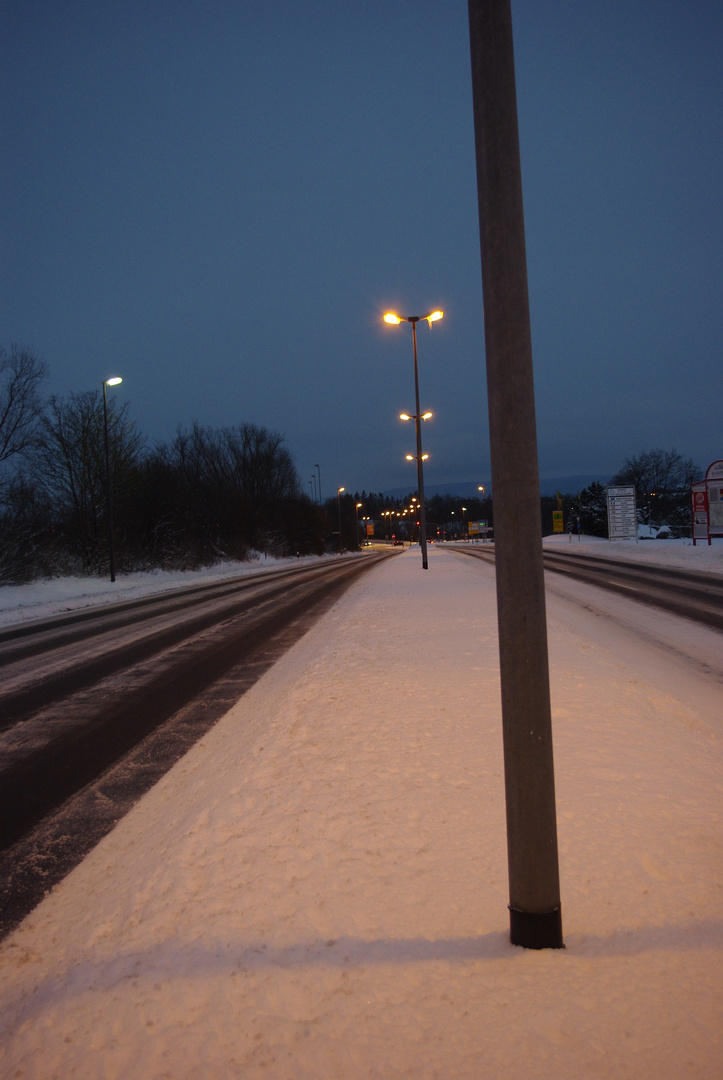 Winterliche Bundesstraße B22 bei Bamberg