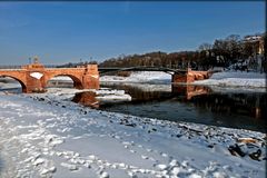 Winterliche Mulde bei Grimma mit Pöppelmann-Brücke 2013