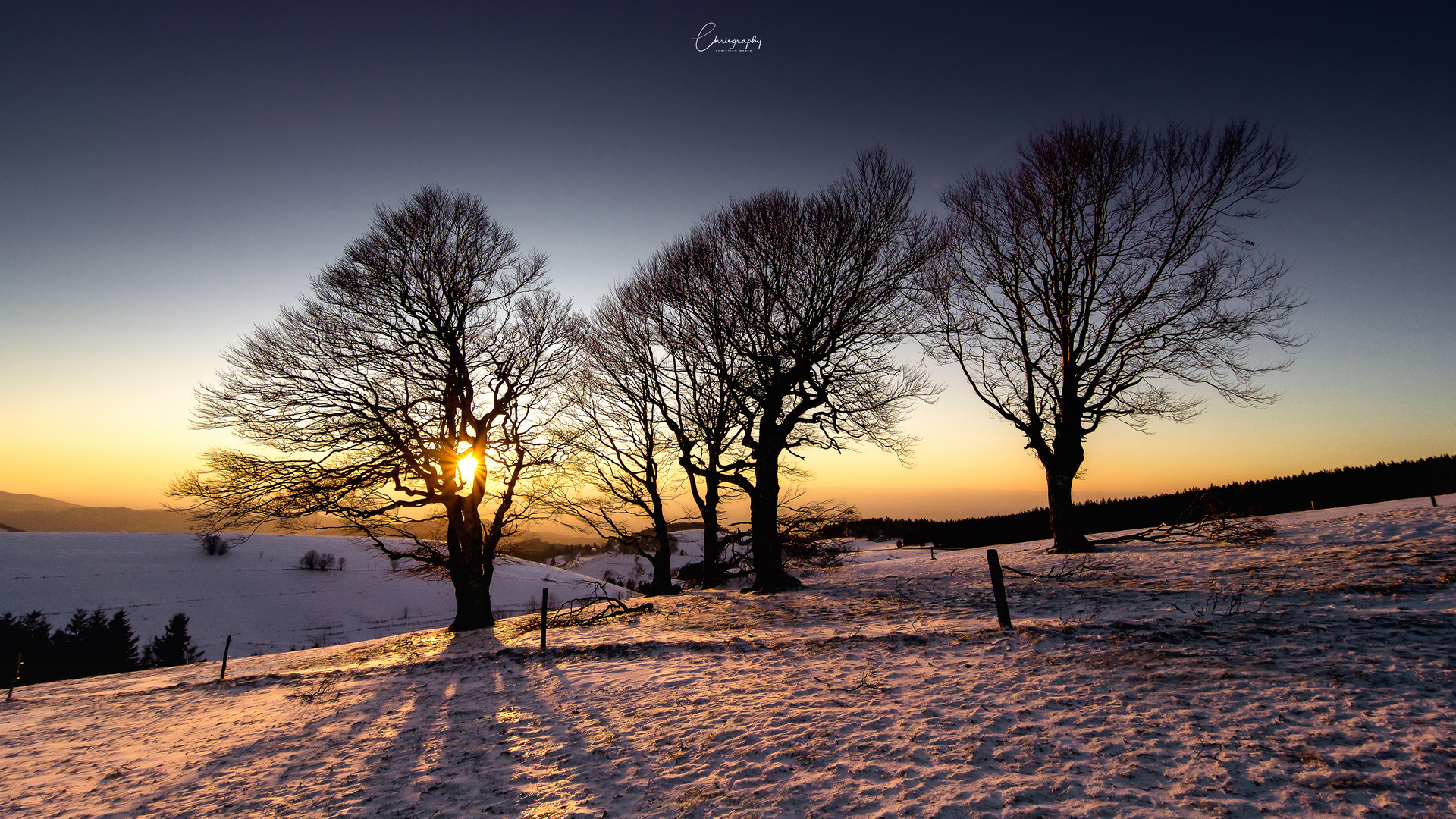 Winterlicher Sonnenuntergang auf dem Schauinsland