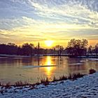 Winterlicher Sonnenuntergang mit Vogel