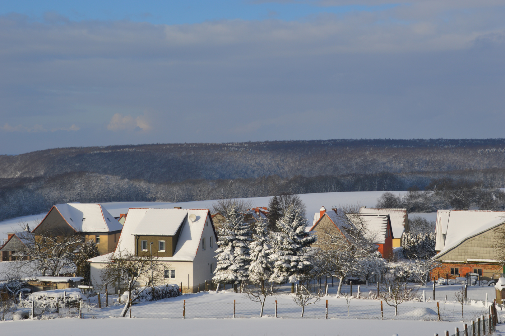 Winterliches Eichsfeld - Blick auf Kalteneber im Sonnenlicht