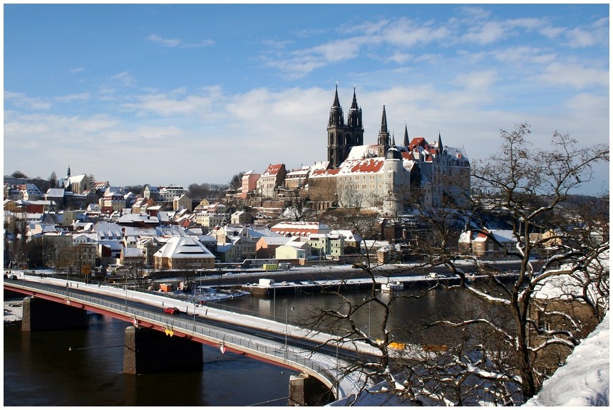 Winterliches Meißen - Blick vom Ratsweinberg