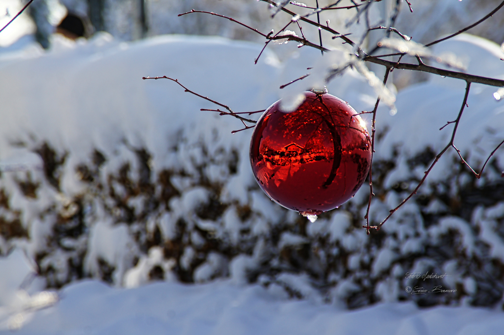 Winterschmuck im Freien mit Spiegelung