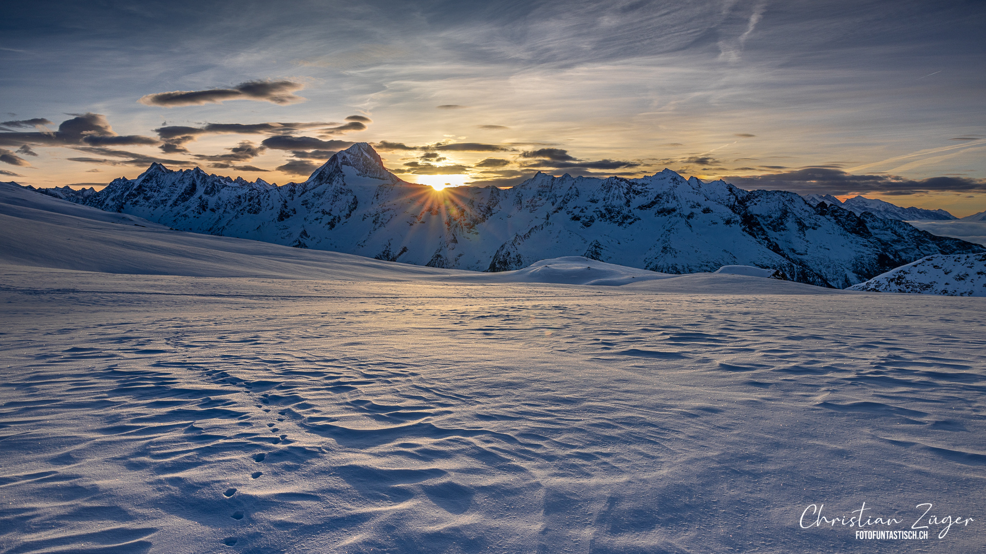 Wintersonnenaufgang beim Bietschhorn